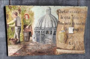 a painting of a man and a woman in front of a building at Dan House in Montefiascone