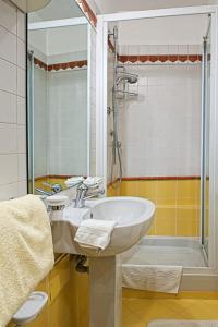 a bathroom with a sink and a shower at Residence Týnská in Prague