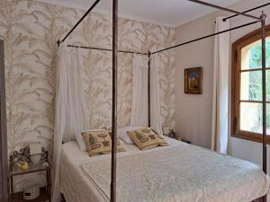 BASTIDE PRESQU ILE DE GIENS SUPERBE VUE MER PISCINE客房内的一张或多张床位
