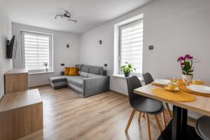 クドヴァ・ズドゥルイにあるApartament Centrum Bのテーブルとソファのあるリビングルーム