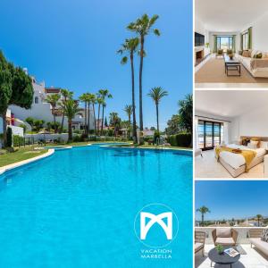 a collage of photos of a swimming pool and a villa at VACATION MARBELLA I Aldea Blanca, Luxury Duplex, Sea View, Walking Distance to Puerto Banus in Marbella