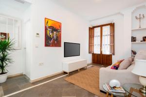 a living room with a couch and a tv at Genteel Home Sagrado Corazón in Granada