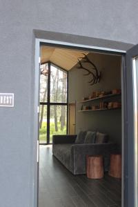 a view of a living room with a couch through a door at Villa Forest in Dumantsy