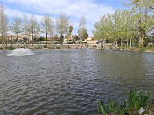 un estanque con una fuente en un parque en Appartement plein pied climatisé dans maison catalane, en Bompas