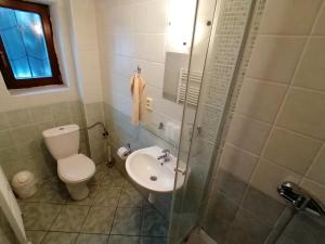 La petite salle de bains est pourvue de toilettes et d'un lavabo. dans l'établissement Chaty Tatra, à Tatranska Strba