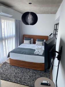 Schlafzimmer mit einem Bett und einem Flachbild-TV in der Unterkunft Palermo Jai in Buenos Aires