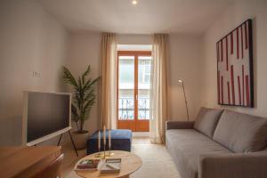 a living room with a couch and a tv at Apartment in Chamberi in Madrid