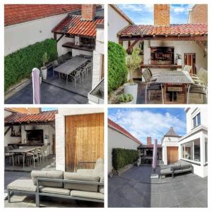 un collage di quattro foto di una casa con patio di Privé, mooi ingericht huis op toplocatie nabij bos a Watou