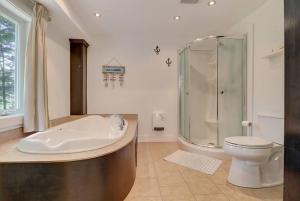 a bathroom with a tub and a toilet and a shower at Eastern Township's Getaway! Beach + Ski Haven in Magog-Orford +10 photos