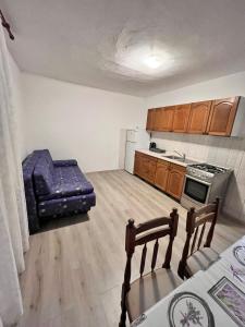 małą kuchnię z kanapą i kuchenką w obiekcie Apartment Metajna 6465a w mieście Metajna