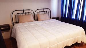 1 dormitorio con 1 cama blanca y 2 almohadas en Departamento Los Nogales I en San Fernando del Valle de Catamarca