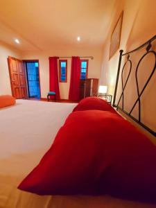 a bedroom with a large bed with red sheets at Hostal Lolita's Boutique in Granada