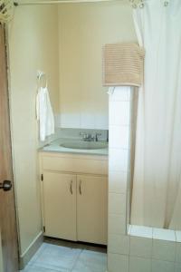 ein Badezimmer mit Waschbecken und Handtuch in der Unterkunft Enjoy Sunset @ Tropical Lookout in Kingstown