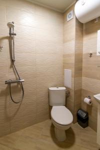 a bathroom with a toilet and a shower at D'arte Studio in Balchik