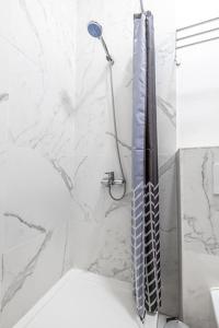 um chuveiro numa casa de banho ao lado de um WC em argonne gare du midi 29 em Bruxelas