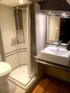 bagno con lavandino, doccia e servizi igienici di Péniche Odilia ad Avignone