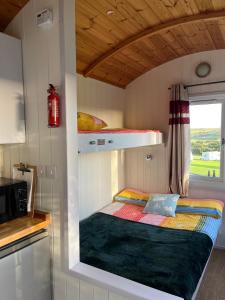 a small room with a bunk bed in a kitchen at Pearl Shepherds Hut in Penally