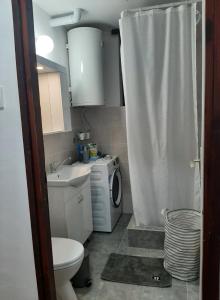 a bathroom with a toilet and a washing machine at Apartman Snezana in Pirot