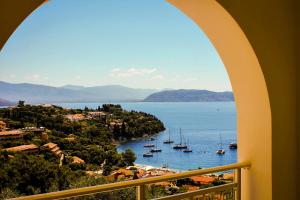 a view of a bay with boats in the water at Villa Kyriaki in Kalami