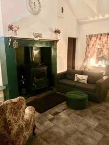 a living room with a couch and a fireplace at Mary Grays Hideaway 2 Bedroom Irish Cottage 