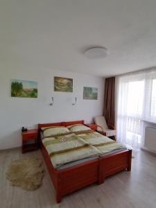 Un dormitorio con una cama grande en una habitación. en Ružová Vila, en Banská Štiavnica