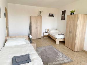 1 dormitorio con 2 camas en una habitación en Schickes Apartment in Offenbach am Main en Im Teller