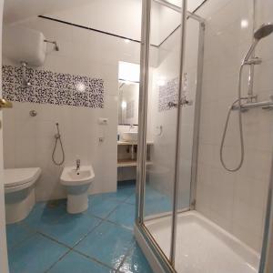 a bathroom with a shower and a toilet and a sink at La Casa Di Massimiliano - Villa del Sole in Capri