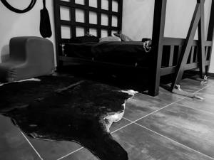 Nesher的住宿－Fifty Shapes，一间卧室配有一张床和黑色地毯