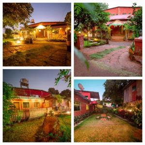 a group of four pictures of houses with lights at Misty Mount Villa in Mahabaleshwar