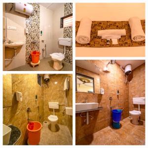 three pictures of a bathroom with a sink and a toilet at Misty Mount Villa in Mahabaleshwar