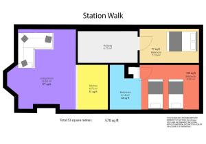 Načrt razporeditve prostorov v nastanitvi Station Walk By My Getaways