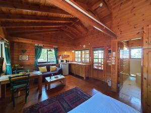 a log cabin with a kitchen and a living room at Eretz Hagalil - Land of Galilee in Amirim