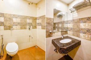 two pictures of a bathroom with a toilet and a sink at FabHotel D69 Residency in Mire