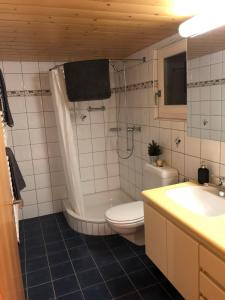 La salle de bains est pourvue d'une baignoire, de toilettes et d'un lavabo. dans l'établissement Apartment Lohnerblick by Interhome, à Adelboden