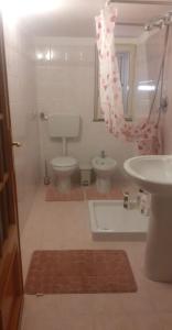 een badkamer met een toilet, een wastafel en een douche bij Sicilia bedda in Palermo