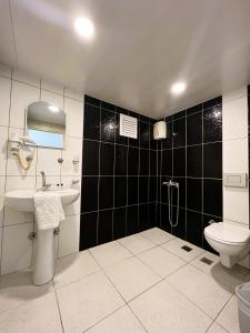 een badkamer met een wastafel en een toilet bij Alanya Queen Apart Otel in Alanya