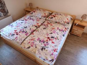 科熱諾夫的住宿－Apartment Kořenov 720-1 by Interhome，卧室内一张带花卉棉被的床