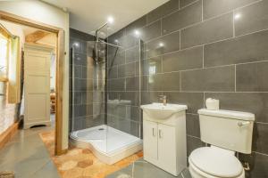 a bathroom with a toilet and a shower at The Garden Barn in Peterchurch +36 photos