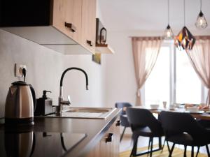 a kitchen with a sink and a table with chairs at Holiday Home Villa Maris by Interhome in Brtonigla