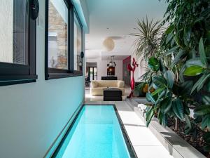 an indoor swimming pool in a house with plants at Holiday Home L'Oustaloun by Interhome in Saint-Aygulf