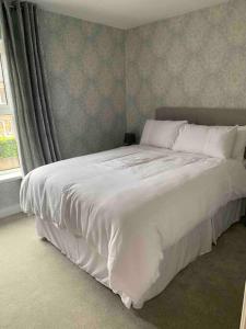 a large white bed in a bedroom with a window at The Court in Belfast