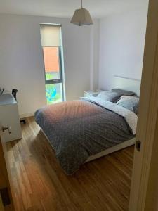 a bedroom with a bed and a window in it at Liverpool City Centre Apartment in Liverpool