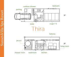 un plano del piso de una casa pequeña en Sunset & Villa Spa Resort en Fukui