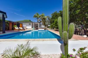 a cactus next to a swimming pool with a cactus at Koeriboeri Aruba Lodges in Babijn