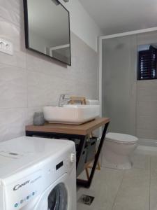 a bathroom with a sink and a washing machine at Apartment Everina in Veli Lošinj
