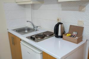 a kitchen counter top with a sink and a stove at Fidan Home in Istanbul
