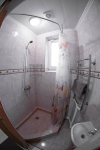 a bathroom with a shower with a shower curtain at Апартаменти-студіо в Трускавці in Truskavets