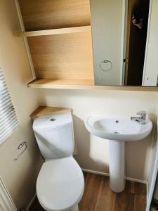 a bathroom with a toilet and a sink at Roslyn at Lower Hyde Park, Isle of Wight in Shanklin