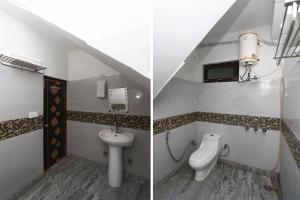 two pictures of a bathroom with a toilet and a sink at OYO Hotel Ayaan in Bareilly