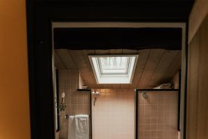 a bathroom with a shower and a skylight at Locanda Del Re Guerriero in San Pietro In Cerro